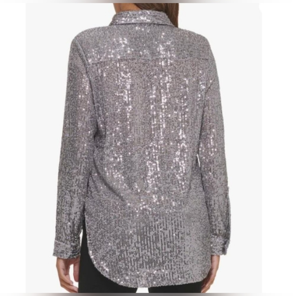 NY Collection Silver Sequin Blouse - Picture 3 of 9